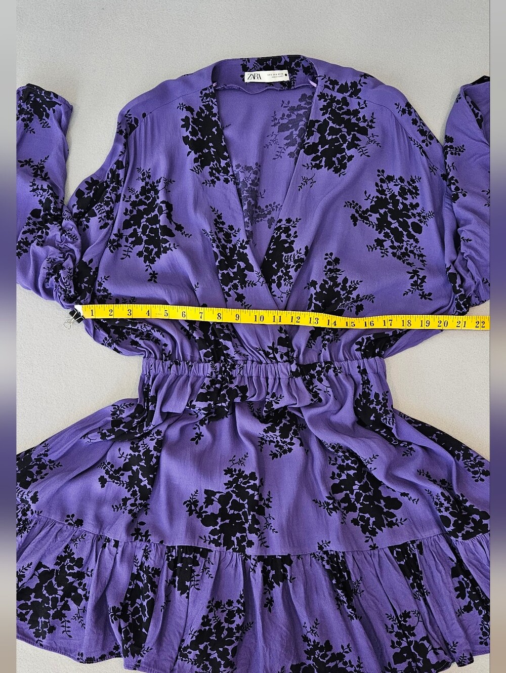 Zara Women's Small Purple & Black  Floral Mini Dress With Ruffle Hem - Picture 11 of 16